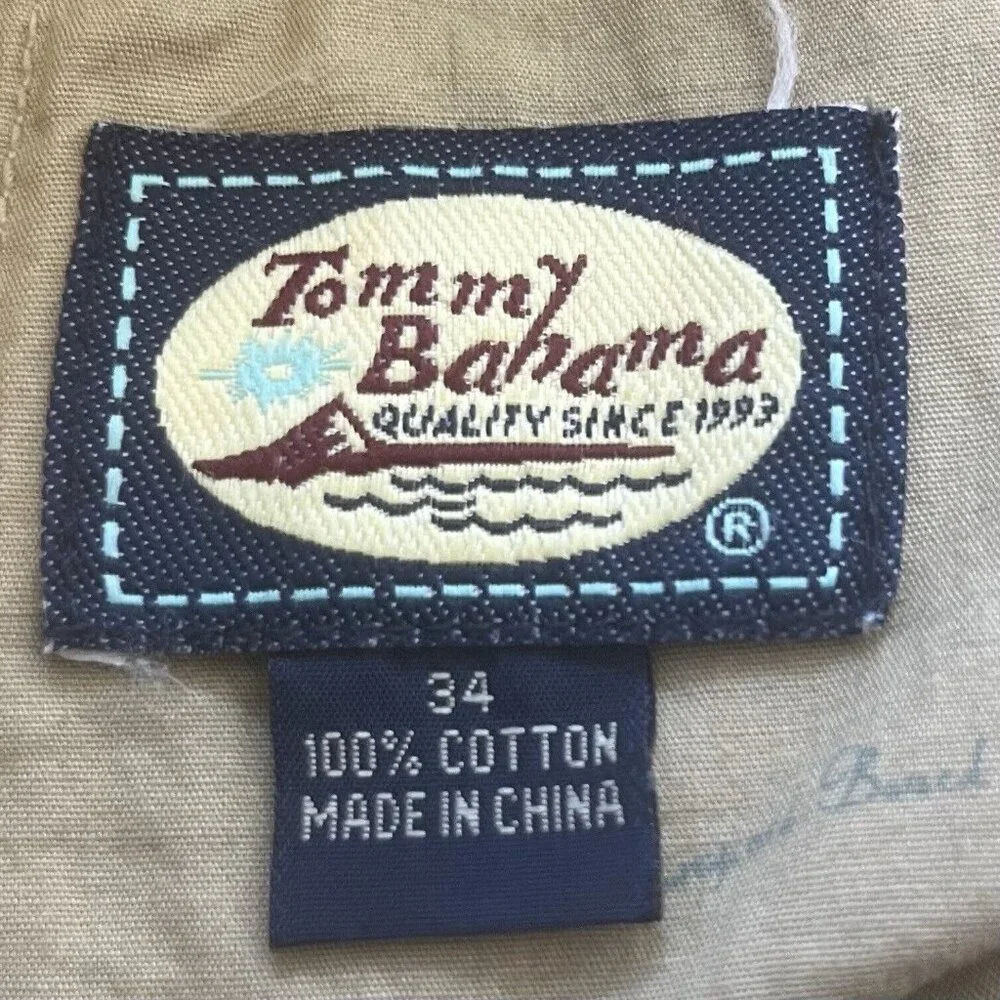 Tommy Bahama Pants Mens 34 Beige Cotton Flat‎ Front Relaxed Fit